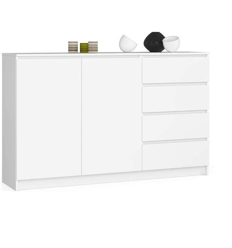 Commode 4 Tiroirs 2 Portes 2 étagères Blanc 160 X 99 X 40cm