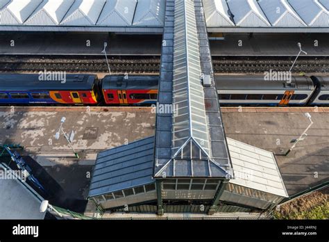 Looking Down On An East Midlands Trains Train And The Raised Walkway