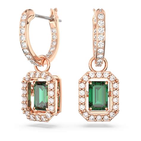 Millenia Drop Earrings Octagon Cut Green Rose Gold Tone Plated