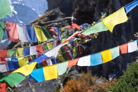 Prayer Flags In The Himalaya Mountains Annapurna Region Nepal Stock