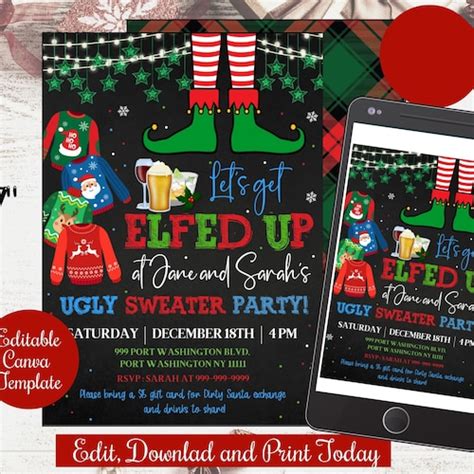 Editable Ugly Sweater Party Invitation Rustic Christmas Ugly Etsy