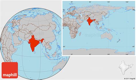 Gray Location Map of India, within the entire continent