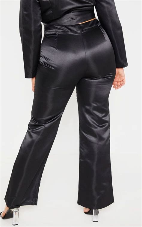 Plus Black Satin Wide Legged Trousers Wide Leg Trouser Black Sequin