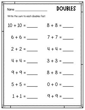 Double Facts Worksheets Free Printable Doubles Facts Workshe