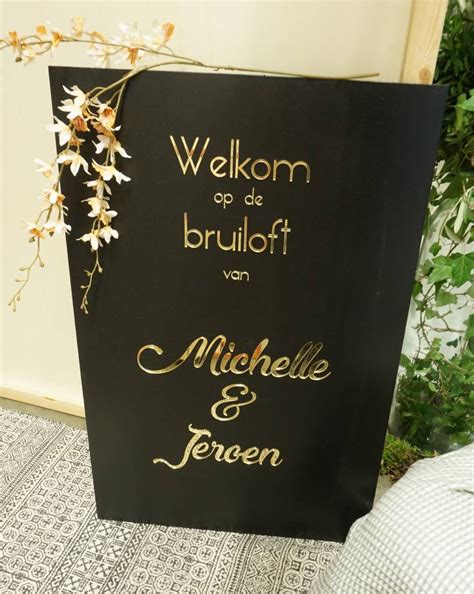 Huwelijke Welkomstbord Mat Zwart Met Gouden Letters Poetoeter