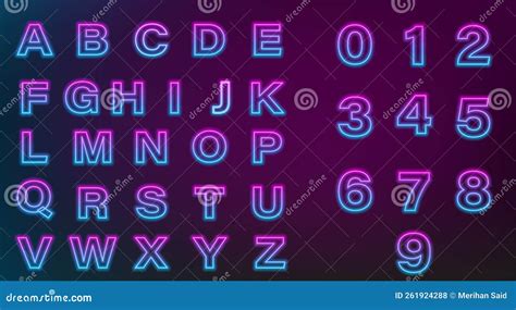 Glowing Neon Tube Font Latin Letters From A To Z And Numbers From To