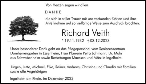 Traueranzeigen Von Richard Veith Vrm Trauer De