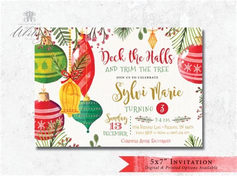 christmas birthday party invitation deck  halls etsy