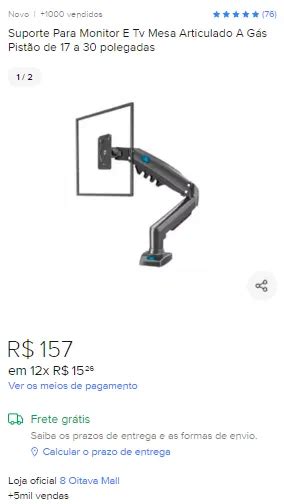 Suporte Para Monitor E Tv Mesa Articulado A G S Pist O De A