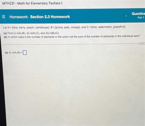 Solved Mth Math For Elementary Techers Homework Chegg