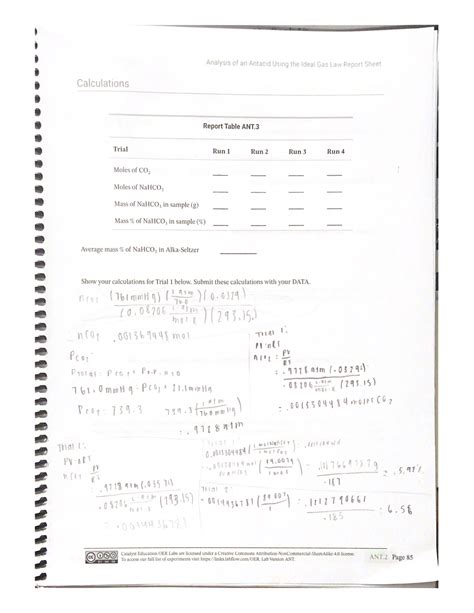 Analysis Of An Antacid Using The Ideal Gas Law Report Sheet Chm