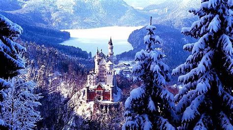 Neuschwanstein Castle Bavaria Germany Winter Lake Europe HD