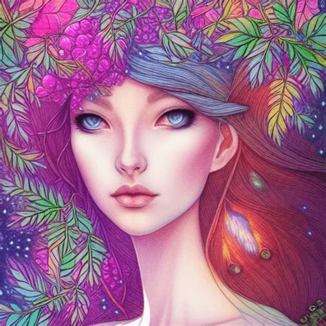 Elegant Hyperrealistic Adorable Woman And Magical Foliage Fantasy Made