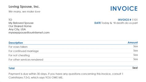 Invoice For Sex Hot Holy And Humorous