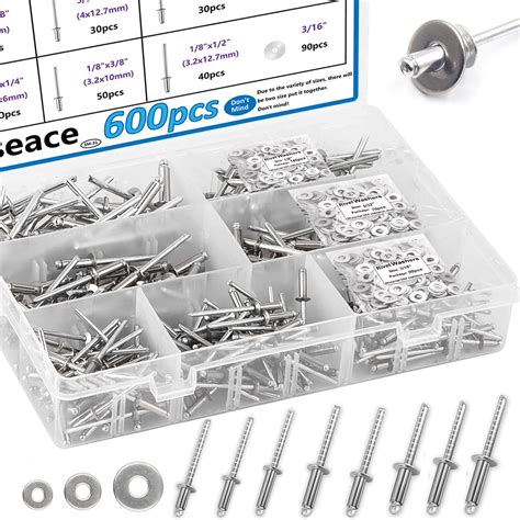 Stainless Steel Pop Rivets With Backup Rivets Washers Assortment