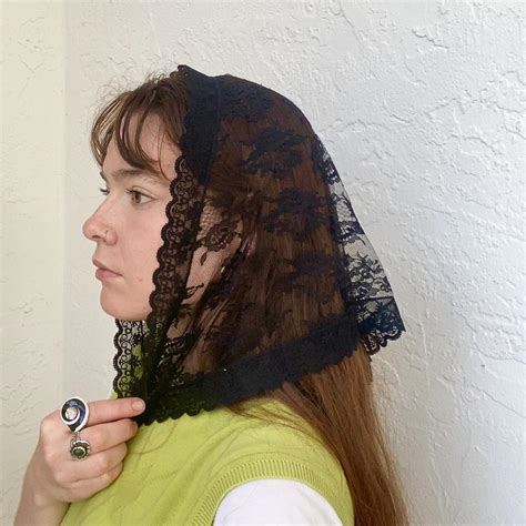 Vintage Black Lace Head Scarf Vintage Triangle Depop