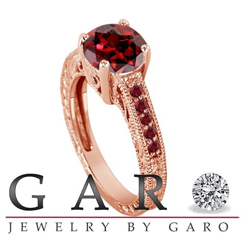 Garnet Engagement Ring Rose Gold, Garnet Wedding Ring, Engraved Bridal ...