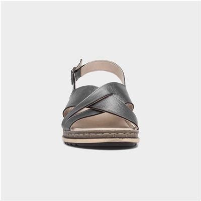 Hush Puppies Elena Womens Pewter Leather Sandal Shoe Zone