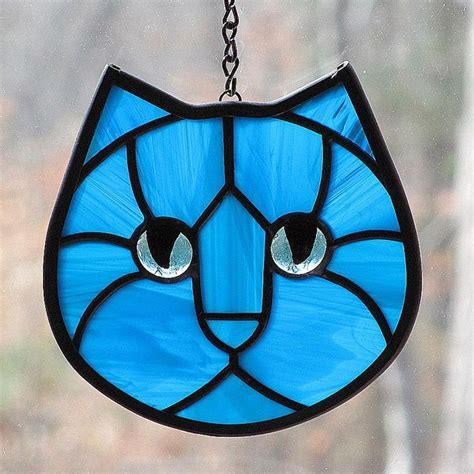 Aqua Blue Stained Glass Kitty Cat Face By Livingglassart Home Of Oddballs And Oddities Via