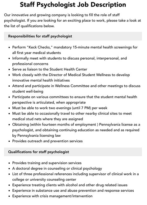 Staff Psychologist Job Description Velvet Jobs