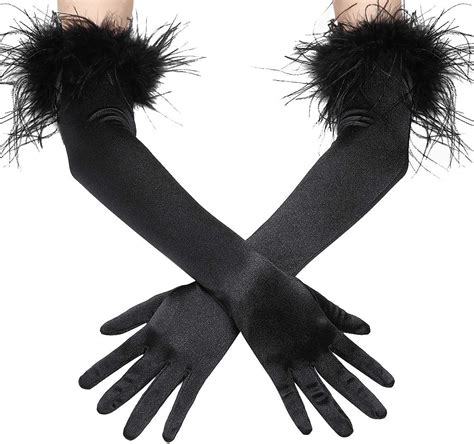 Babeyond Coucoland Long Opera Gloves Satin Feather Gloves 1920s Style