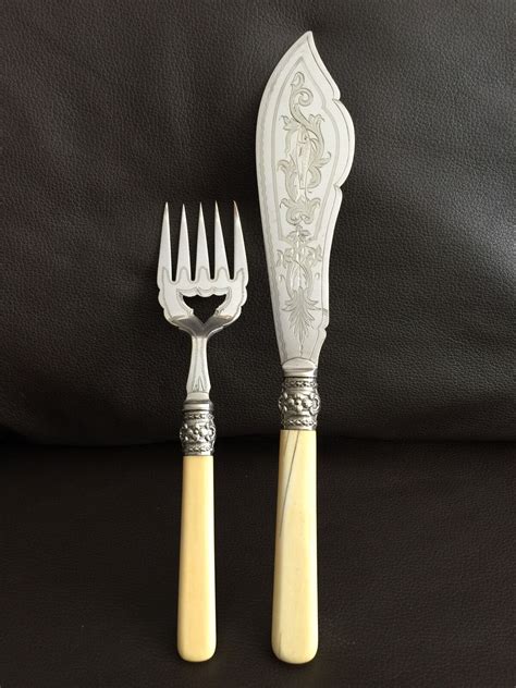 Large Ornate Antique Silver Plated Fish Knife Fork Serving Set