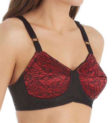 Womens Rago 2101 Lacette Satin And Lace Wireless Support Bra Redblack 46dd