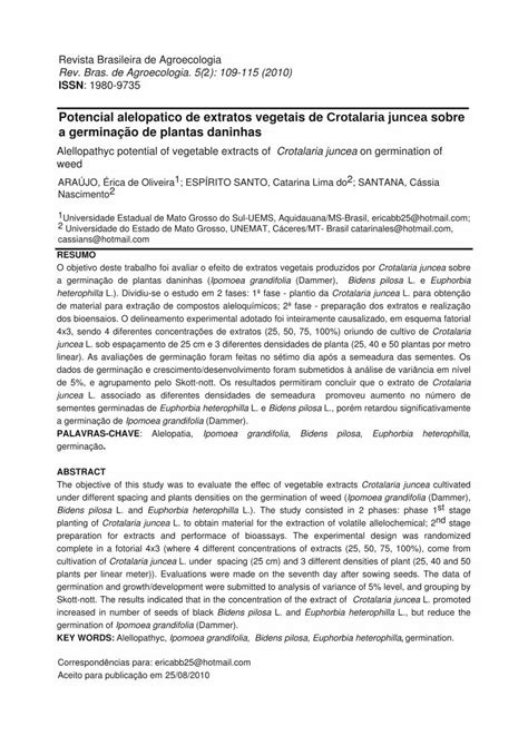 Pdf Potencial Alelopatico De Extratos Vegetais De Crotalaria