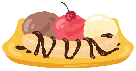 Banana Split Ice Cream Dessert Hand Drawn Vector Illustration