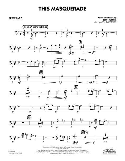 Leon Russell This Masquerade Arr Rick Stitzel Trombone Sheet