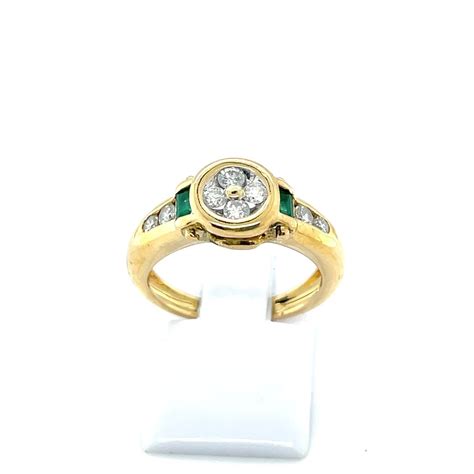 Bague Carats Or Jaune Ct Tw Diamant Naturelle Meraude