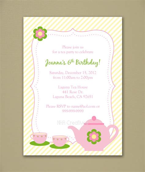 Tea Party Invitation Personalized DIY Printable Digital File - Etsy