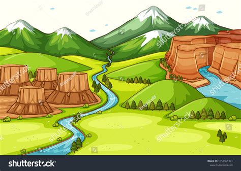 Nature Scene Background Different Parts Landforms Stock Vector (Royalty ...