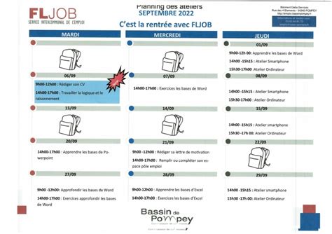 Planning Ateliers Fljob Bassin Pompey