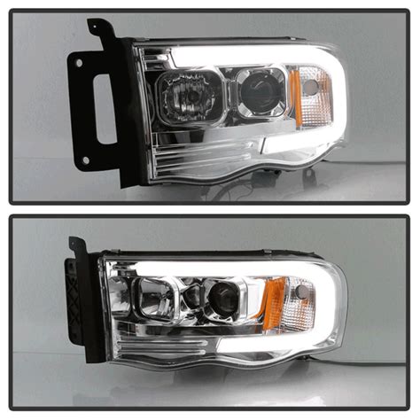 Spyder Chrome LED DRL Bar Projector Headlights 2002 2005 Dodge Ram