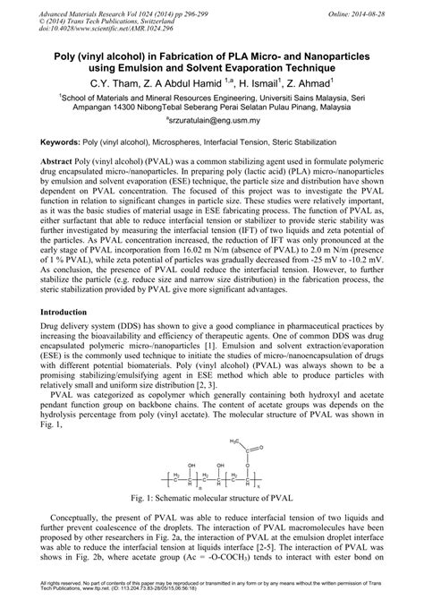 Pdf Poly Vinyl Alcohol In Fabrication Of Pla Micro And