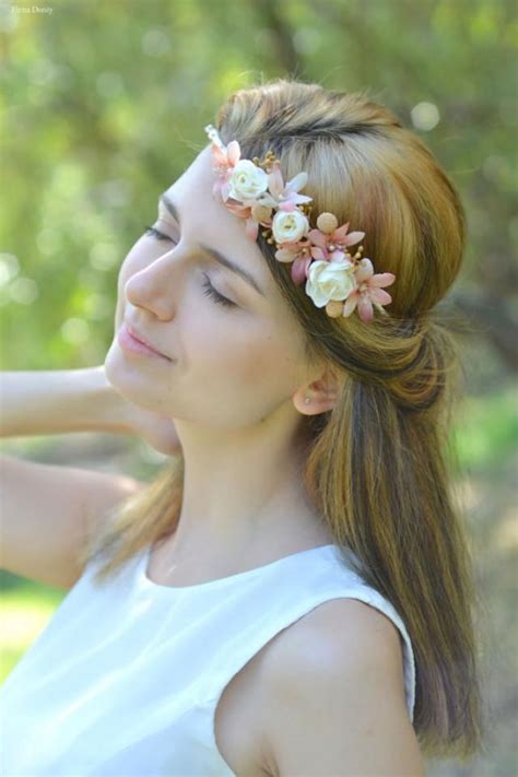 Wedding Flower Headband Boho Bridal Floral Crown Ivory Beige Wedding