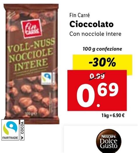 Fin Carré Cioccolato Con nocciole intere 100 g confezione offerta di Lidl