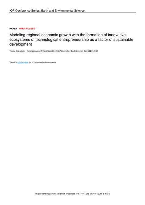 Pdf Modeling Regional Economic Growth With The Formation Of