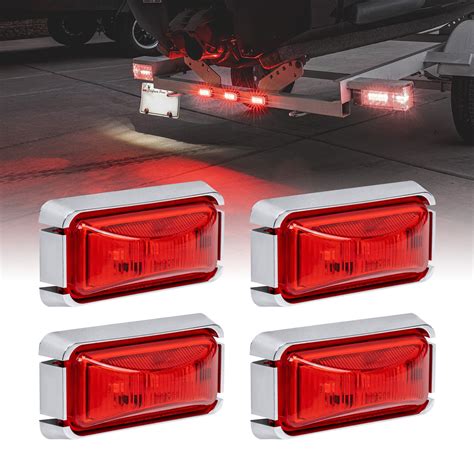 4pc 2 5 Red LED Trailer Marker Light Chrome Bezel DOT FMVSS 108 SAE