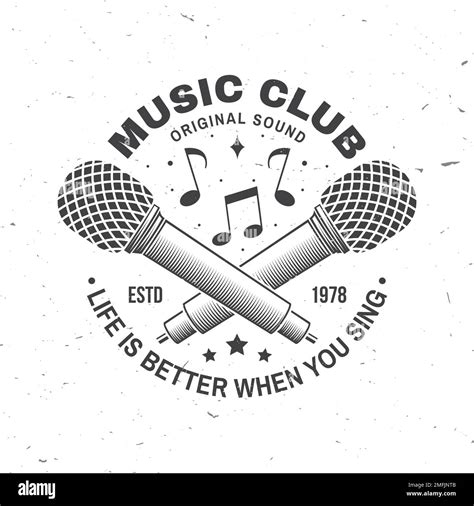 Music club logo, badge, label. Retro poster, banner with microphone ...