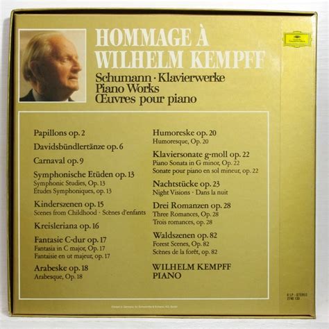 Schumann Piano Works By Wilhelm Kempff Lp Box Set With Elyseeclassic