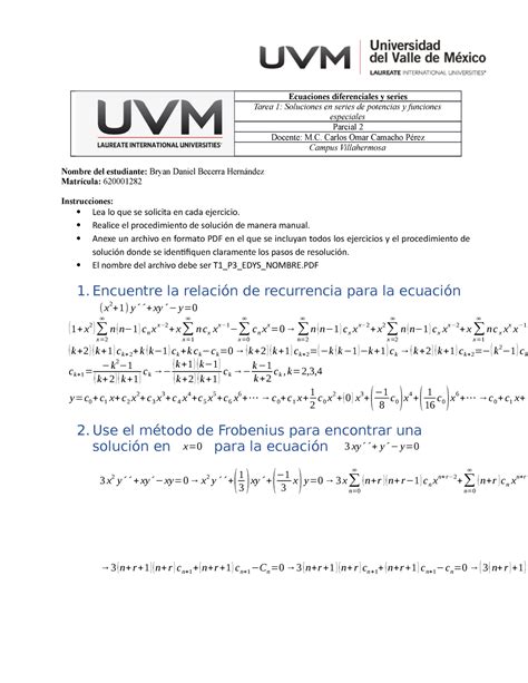 T1 P3 BDBH Bryan Ecuaciones Diferenciales Y Series Tarea 1