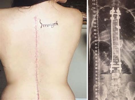 An Image Of A Womans Back With The Word Strength Tattooed On It