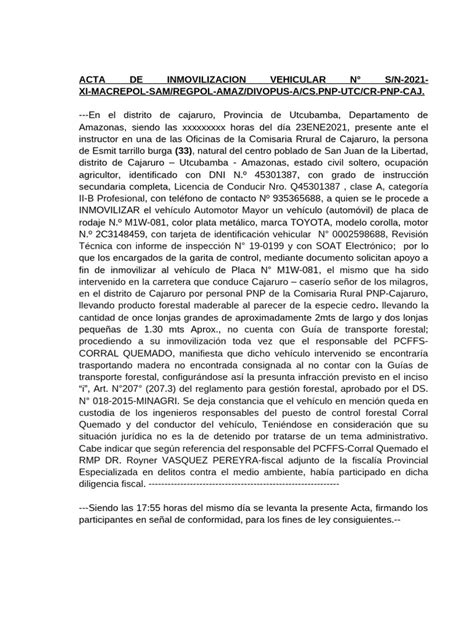 Acta De Inmovilizacion De Vehiculo Pdf