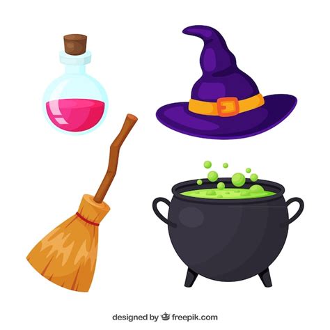 Premium Vector Pack Of Halloween Witch Elements