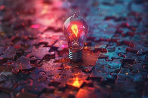 Premium Photo Conceptual Brilliance Light Bulb Intricately Merged With Pieces Of A Jigsaw Puzzle