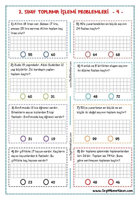 2 SINIF TOPLAMA İŞLEMİ PROBLEMLERİ 4 Seyit Ahmet Uzun Eğitime Yeni