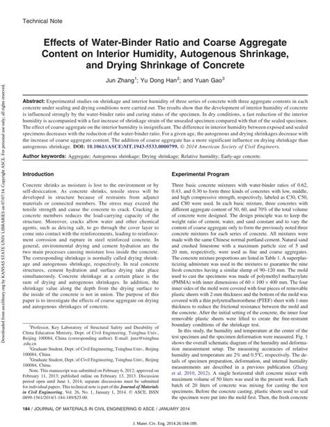 PDF Effects Of Water Binder Ratio And Coarse Aggregate Content On