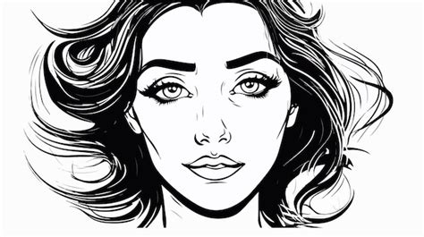 Professional Freehand Drawn Black And White Cartoon Female Face